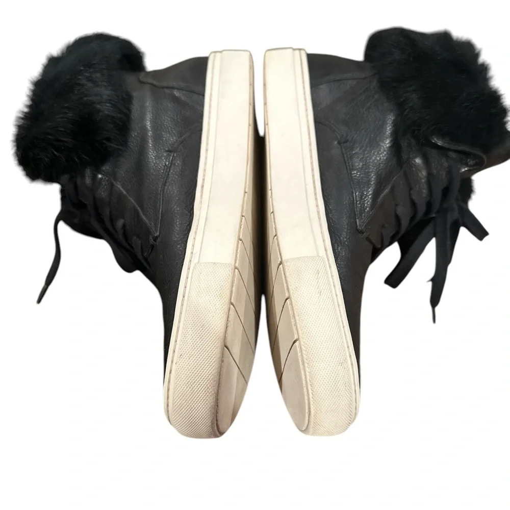 VINCE NYACK LADIES BLACK HIGH TOP RABBIT FUR TRIMMED SNEAKERS 9
